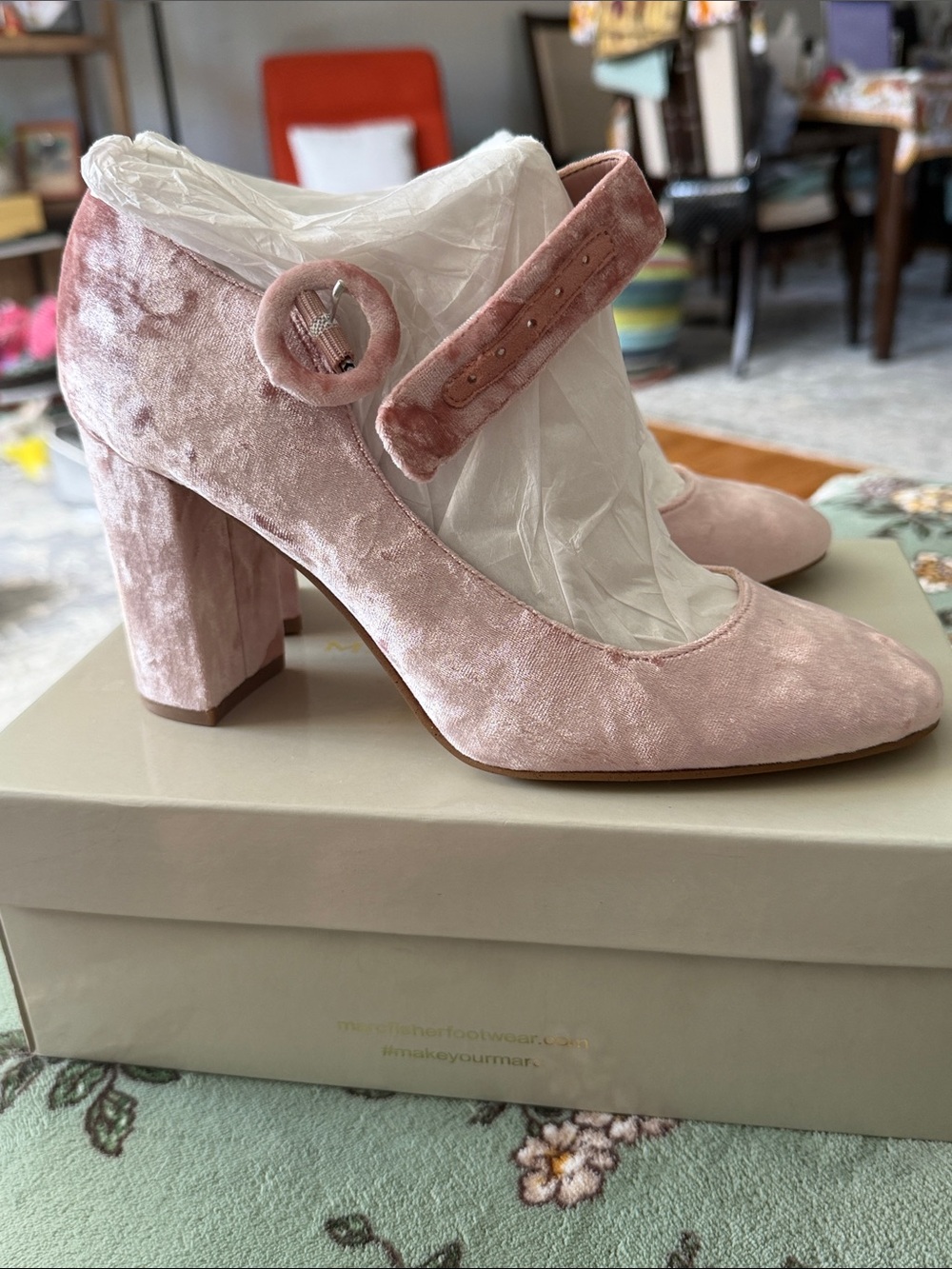 Marc Fisher Dusty Pink Velvet Mary Jane Heels - Picture 2 of 4